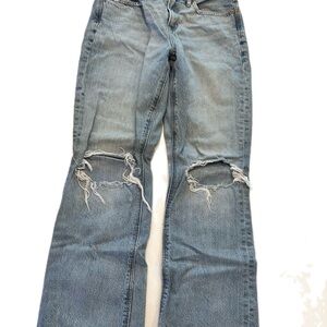 American Eagle Outfitters Blue Distressed Wide Leg Jeans